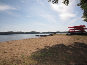 beach with kayaks